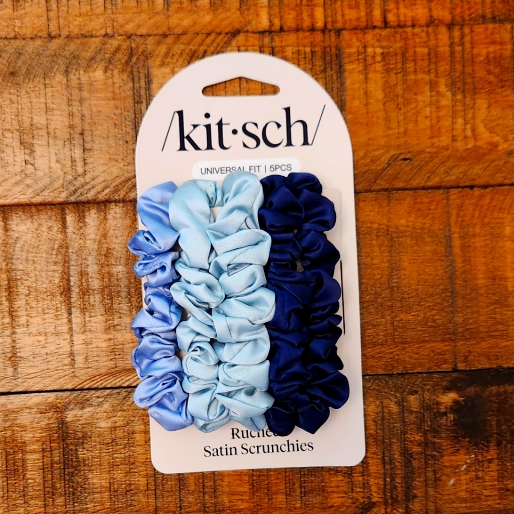 NWT Kitsch Assorted Blue Satin Scrunchies